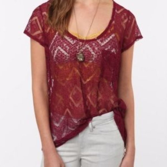 Kimchi Blue Tops - 🎈3/$15 Urban Outfitters Kimchi Blue Maroon Lace Sheer Tee Size Medium